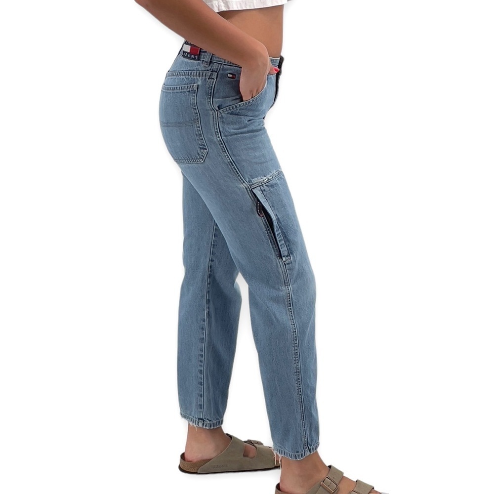 Vintage 2002 Tommy Hilfiger Cargo Jeans Distressed Medium Wash Blue Boys 18 2/4 - Picture 4 of 16